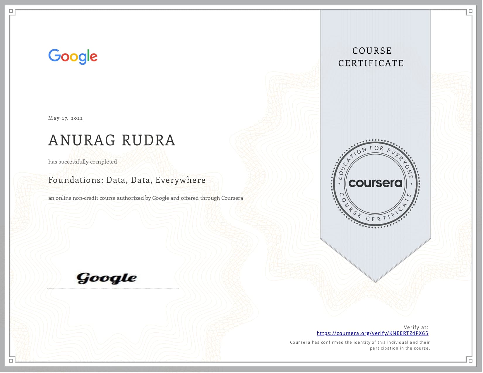 Certificate for Foundations: Data, Data, Everywhere