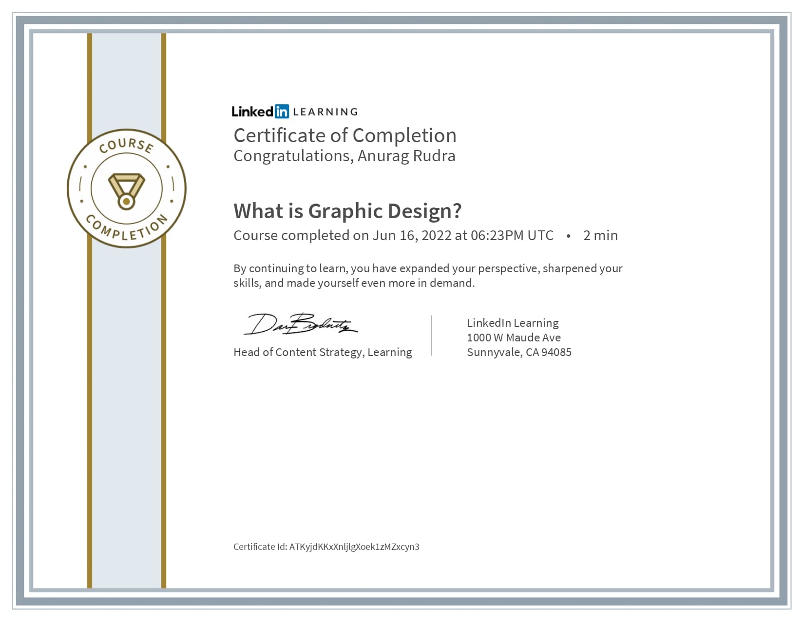 Certificate for Graphic Design